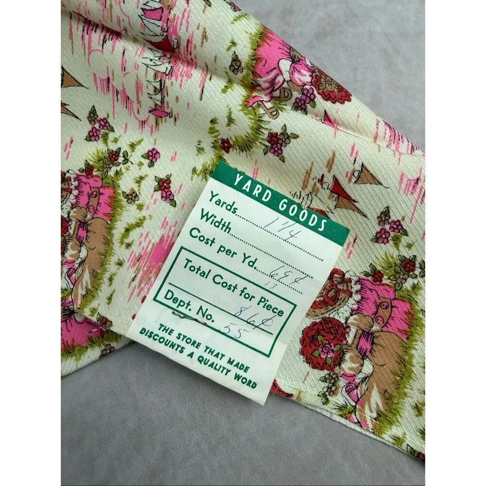 Vintage 1950s Novelty Print Fabric Rayon Blend NWT 45x46”